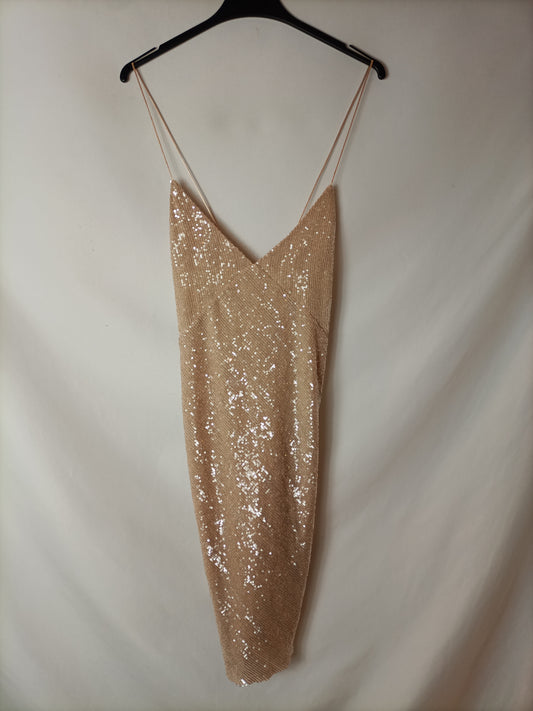 ZARA. Vestido mini lentejuelas color champagne. T M