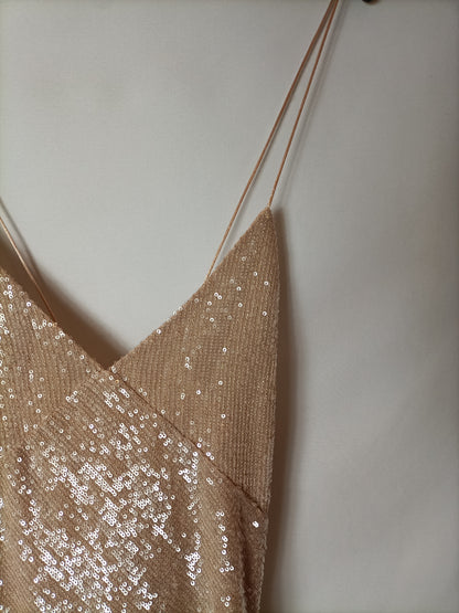 ZARA. Vestido mini lentejuelas color champagne. T M