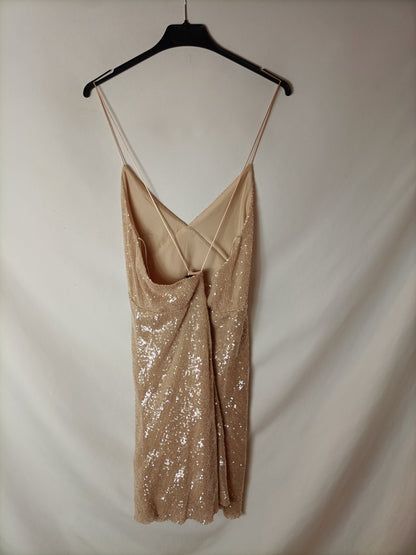 Zara Metallic Slip Dress Gold Print Ruched Sleeveless Maxi Dress Zara Metallic Slip Dress Gold Print Ruched Sleeveless Maxi Dress