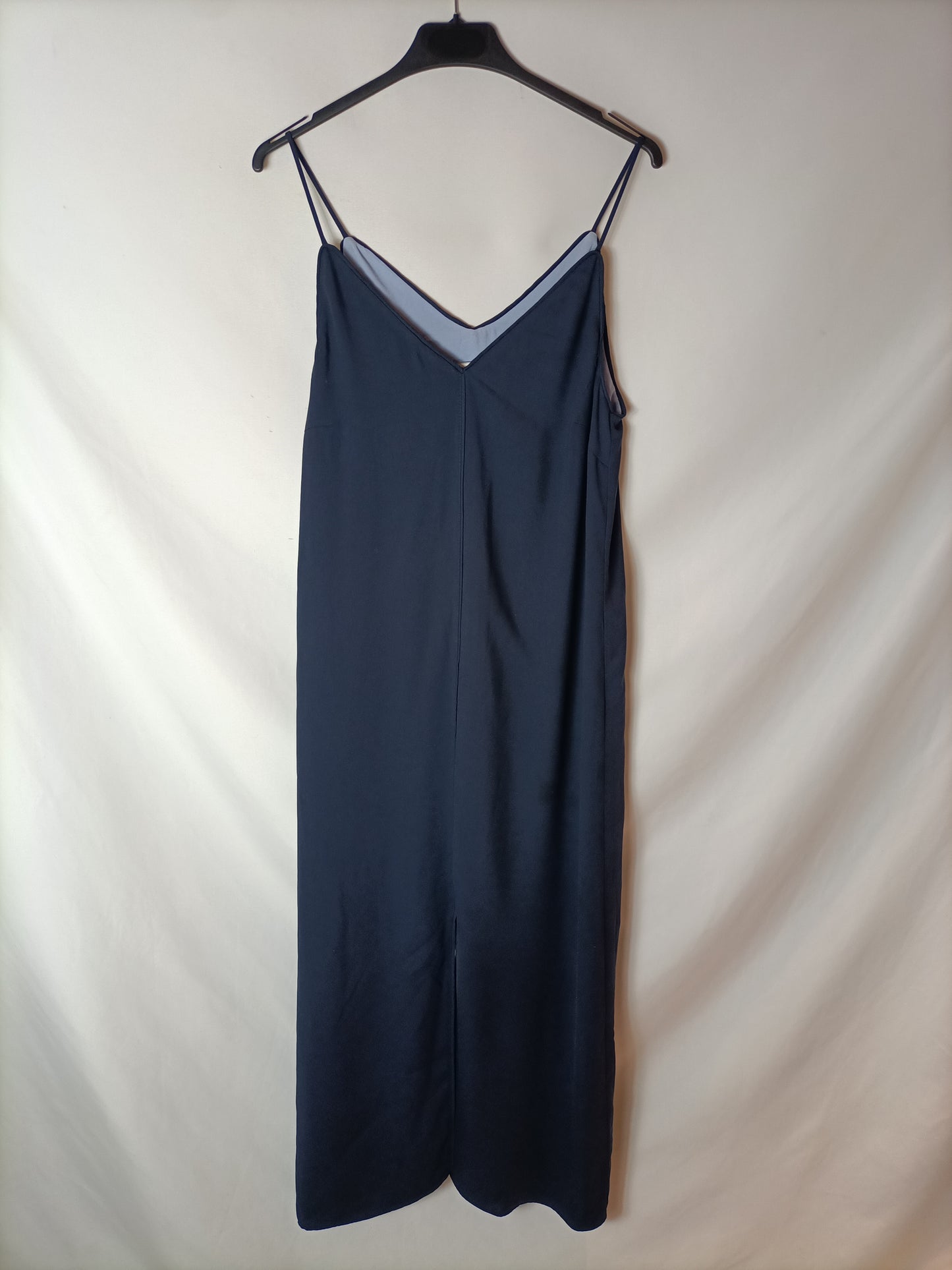 MANGO. Vestido midi azul doble capa. T M