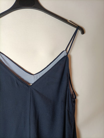 MANGO. Vestido midi azul doble capa. T M