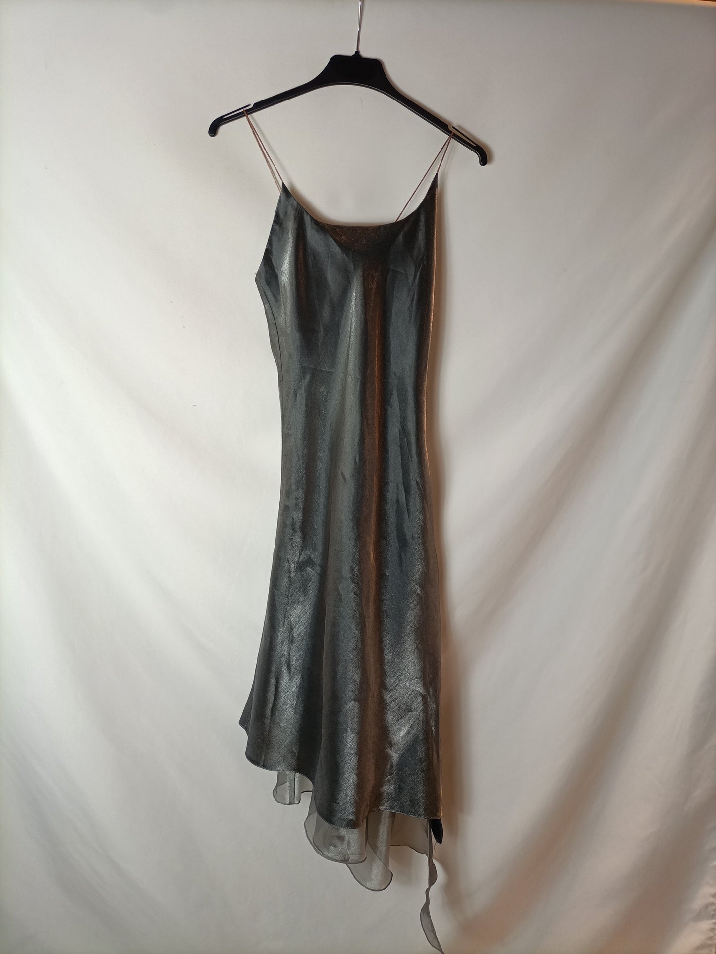 OTRAS. Vestido vintage gris doble textura. T S