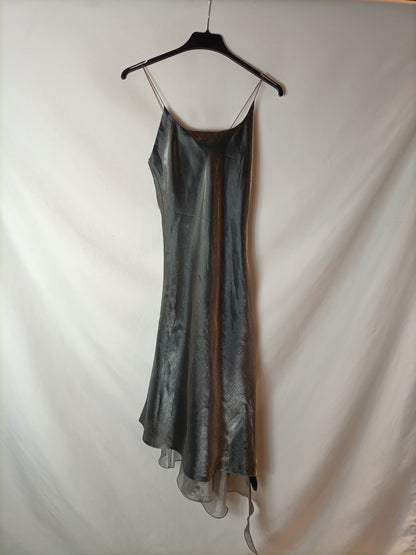 OTRAS. Vestido vintage gris doble textura. T S