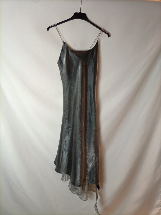 OTRAS. Vestido vintage gris doble textura. T S