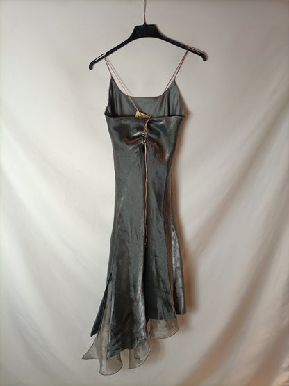 OTRAS. Vestido vintage gris doble textura. T S