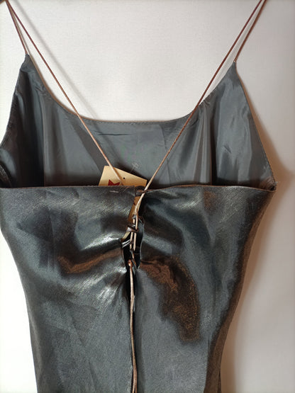 OTRAS. Vestido vintage gris doble textura. T S