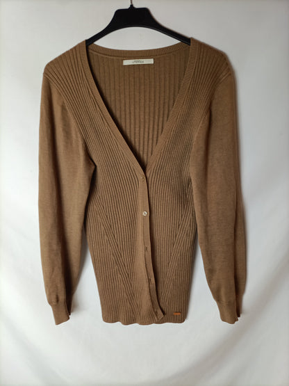 UTERQÜE. Cárdigan canalé marrón. T L