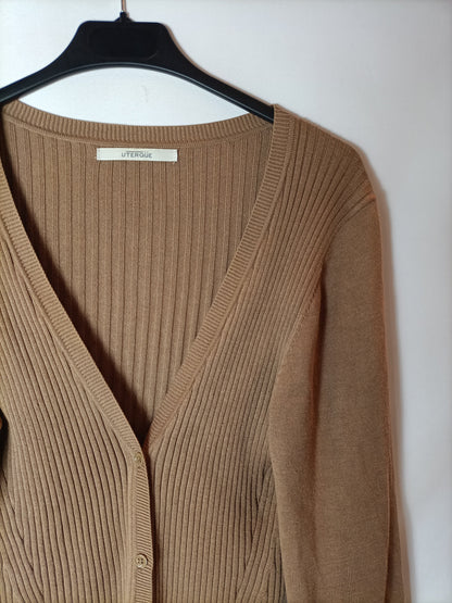 UTERQÜE. Cárdigan canalé marrón. T L