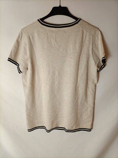 EL CORTE INGLÉS. Top punto beige raya T.40