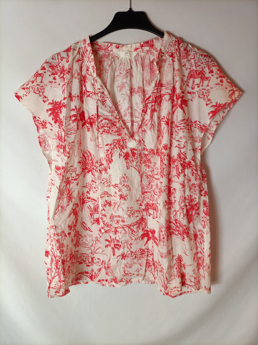 H&M. Blusa blanca flores T.u(L)