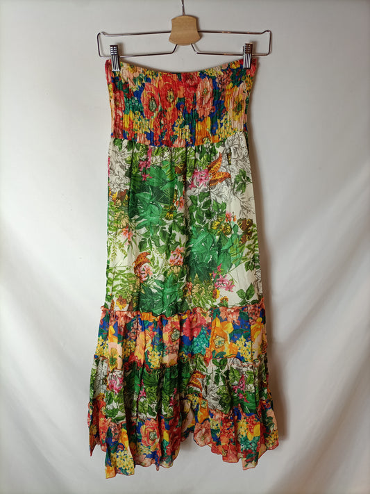 C&A. Falda larga flores. T 36