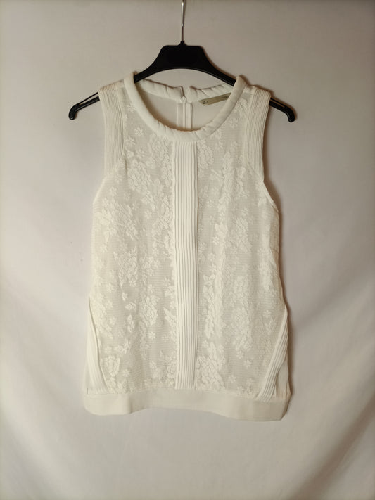 SFERA. Top blanco fluido encaje. T S