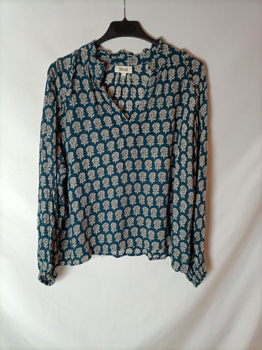 NICOLI. Blusa azul estampada. T M