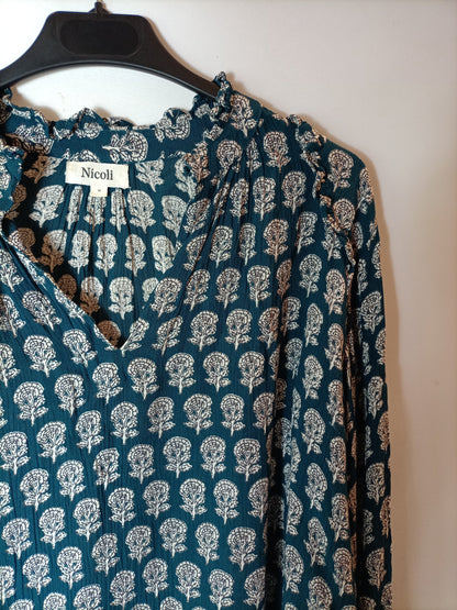NICOLI. Blusa azul estampada. T M