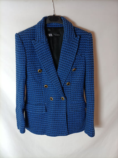 ZARA.Blue tweed blazer Ts