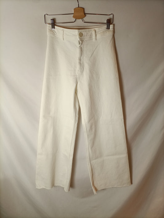 ZARA. Pantalón culotte blanco T.38
