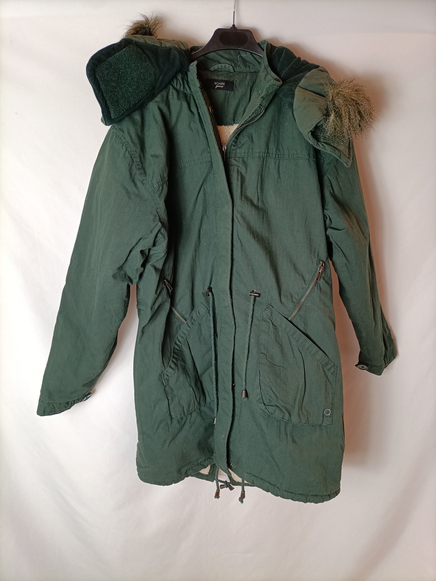 NÜMPH. Green hooded coat S.40