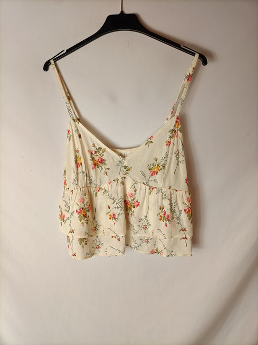 STRADIVARIUS. Top beige flores T.l