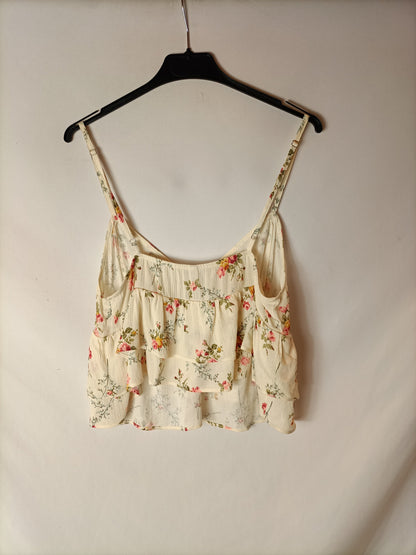 STRADIVARIUS. Top beige flores T.l