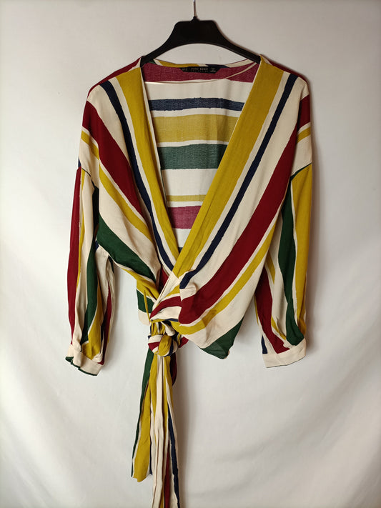ZARA Blusa cruzada rayas T.s