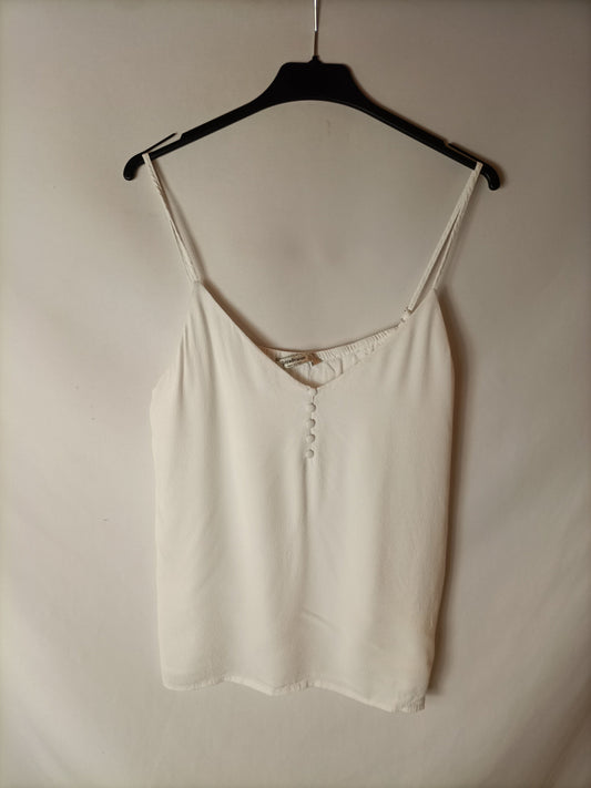 STRADIVARIUS. Top blanco botones T.l
