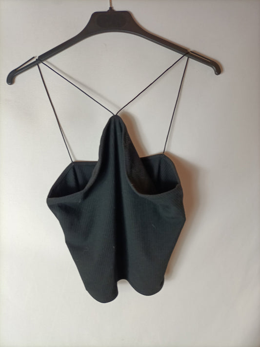 MANGO. Top negro canalé T.m