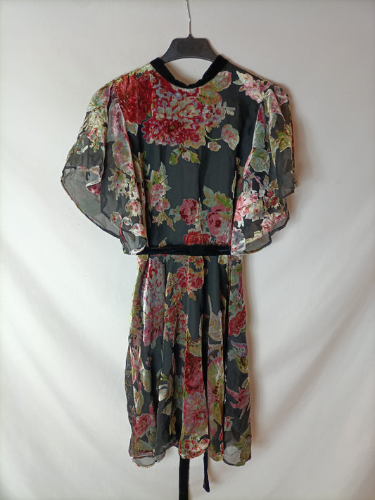 ZARA. Vestido negro estampado terciopelo. T S