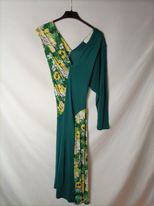 ZARA. Asymmetrical green midi dress. Size XS/S