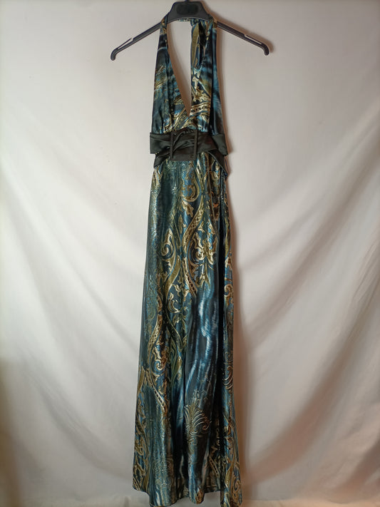 OTRAS. Vestido largo satinado estampado. T L (m/l)