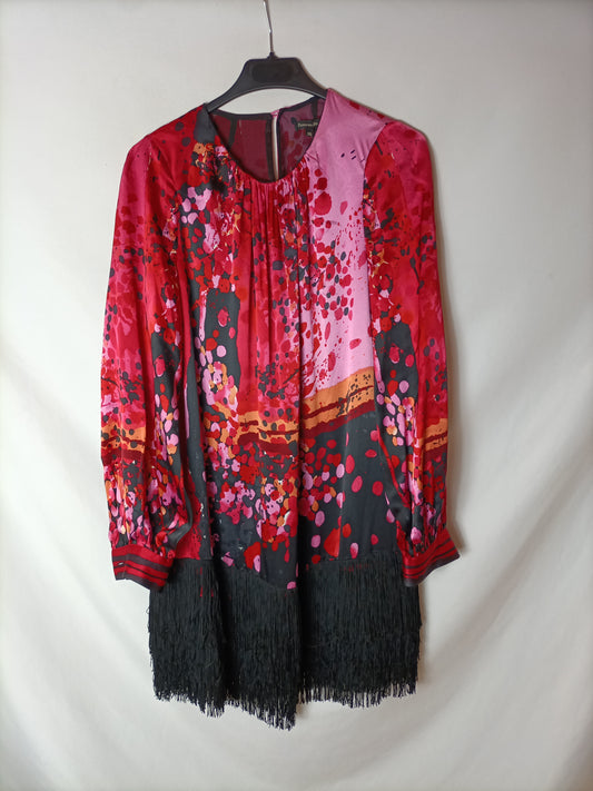 PEDRO DEL HIERRO. Fringed print dress. Size 36