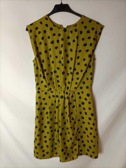 MANGO. Vestido verde pistacho estampado. T S