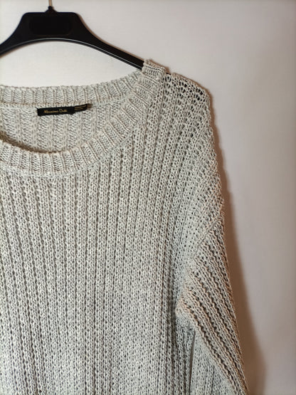MASSIMO DUTTI. Loose-knit gray sweater. TL
