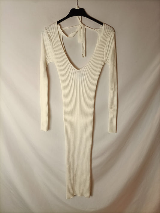 NBD. Vestido canalé blanco roto. T S