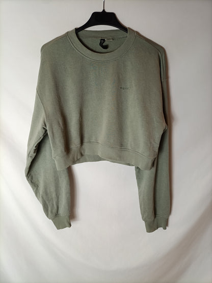 H&M. Sudadera crop verde. T S