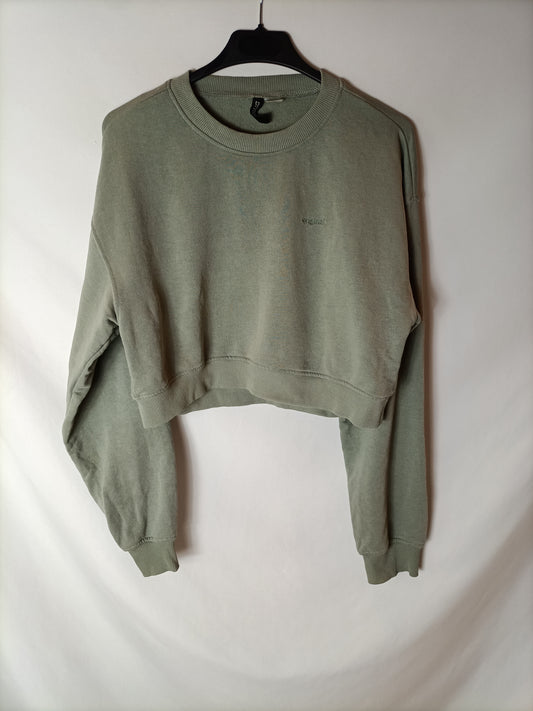 H&M. Sudadera crop verde. T S