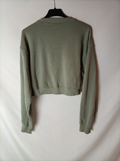 H&M. Sudadera crop verde. T S