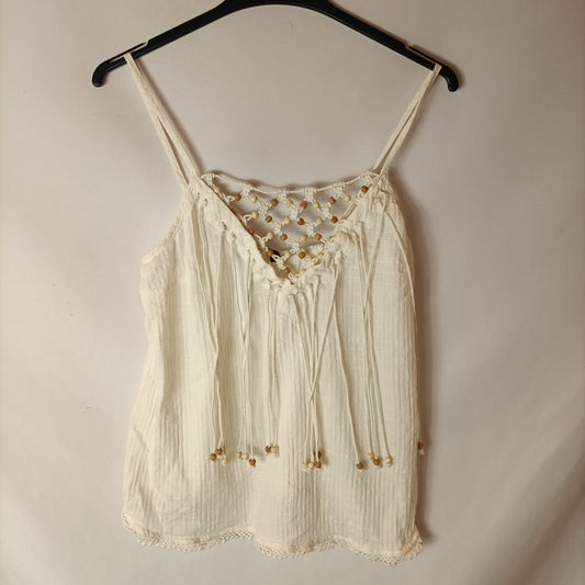 ZARA. Off-white top with neckline detail. XS