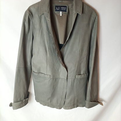ARMANI JEANS. Gray leather jacket. Size 38/40