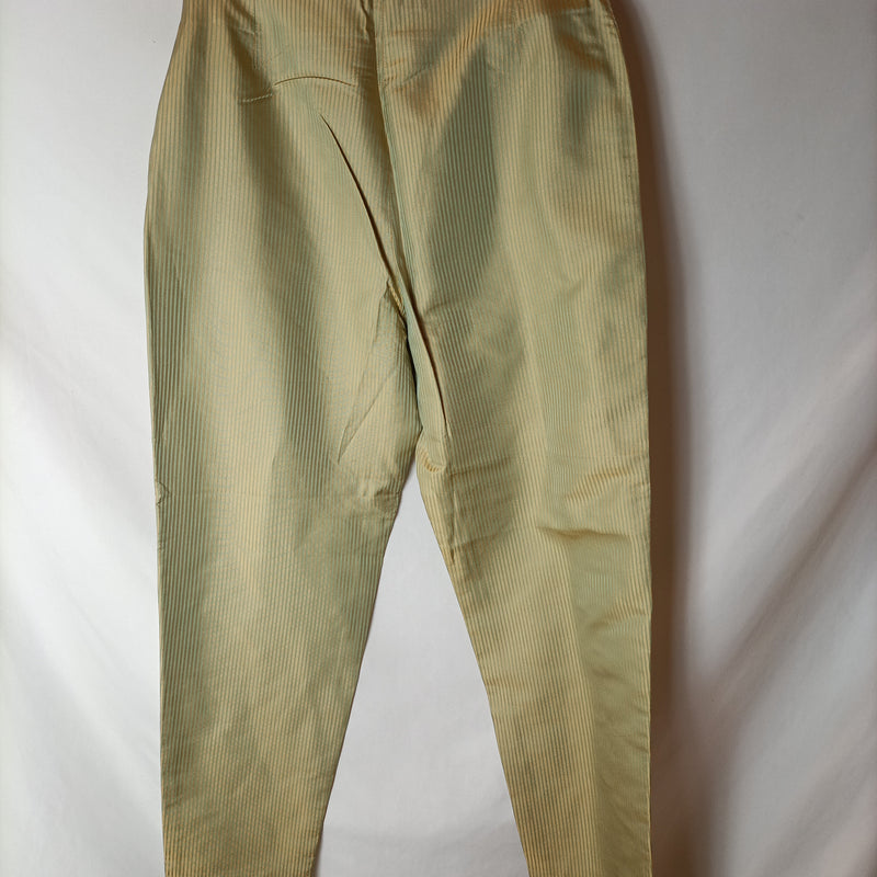 GUY LAROCHE. Pantalones dorados rayas verde agua. T 38