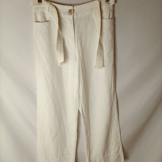 MANGO. Pantalón lino blanco. T 38