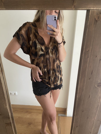 MASSIMO DUTTI. Fluid animal print blouse Tu (m)