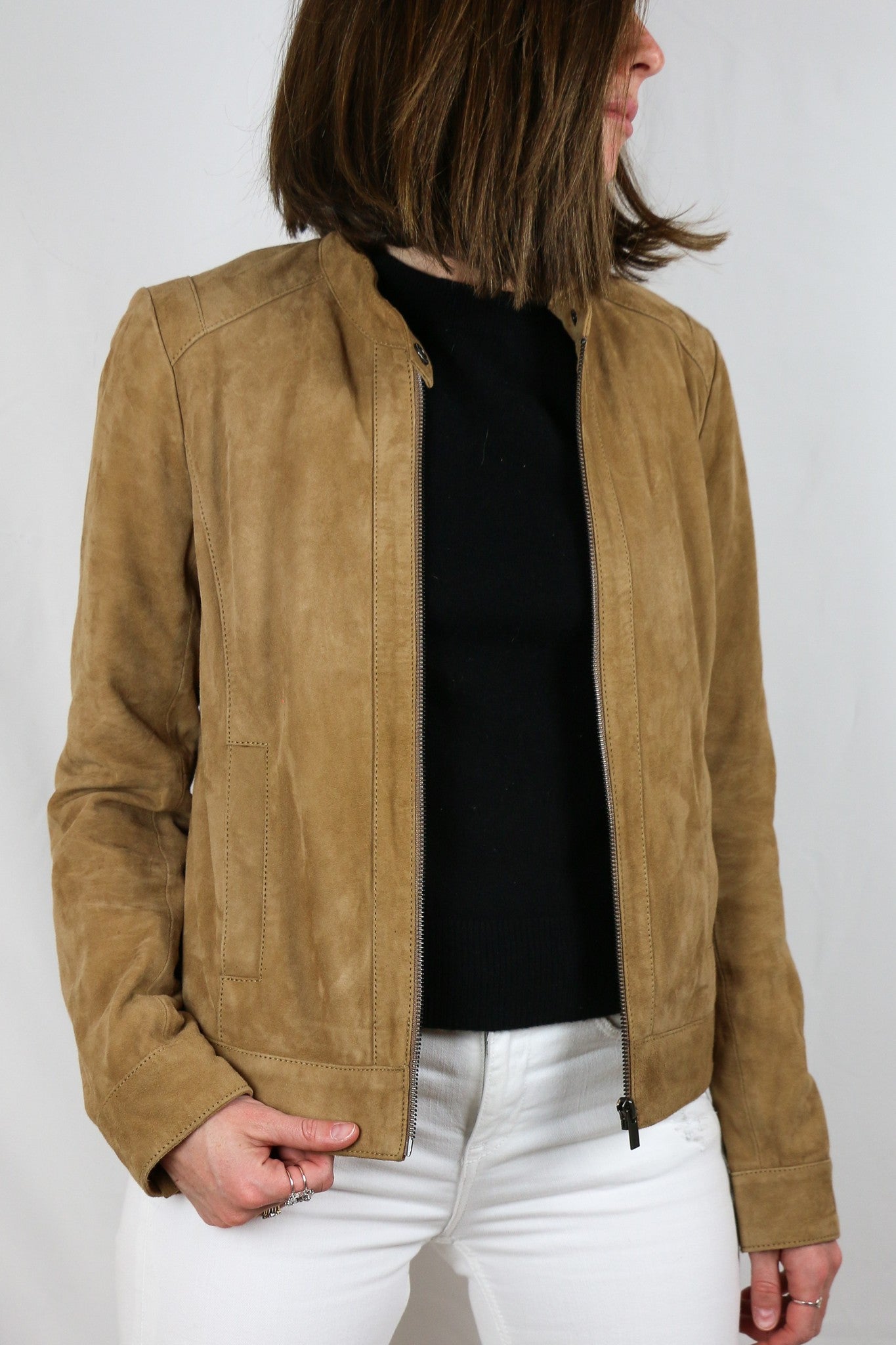 COMPTOIR DES COTONNIERS. Chaqueta piel camel. T S