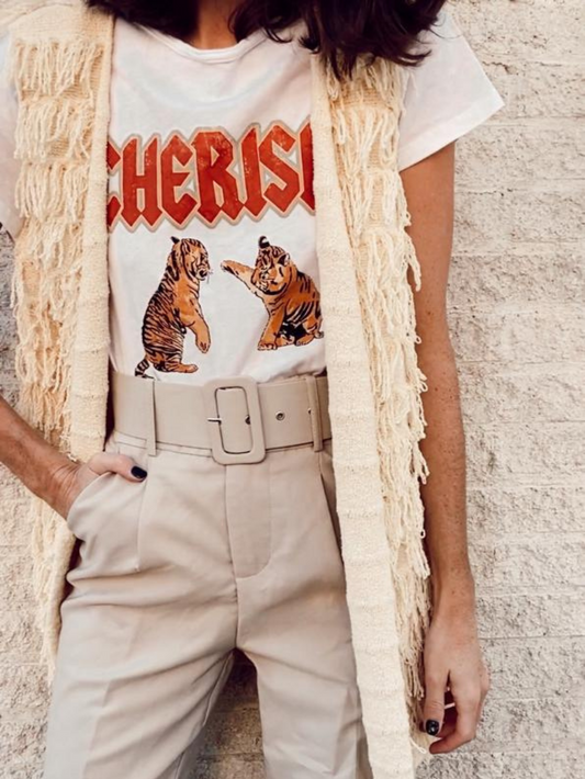 PULL&BEAR. Chaleco flecos beige T.m