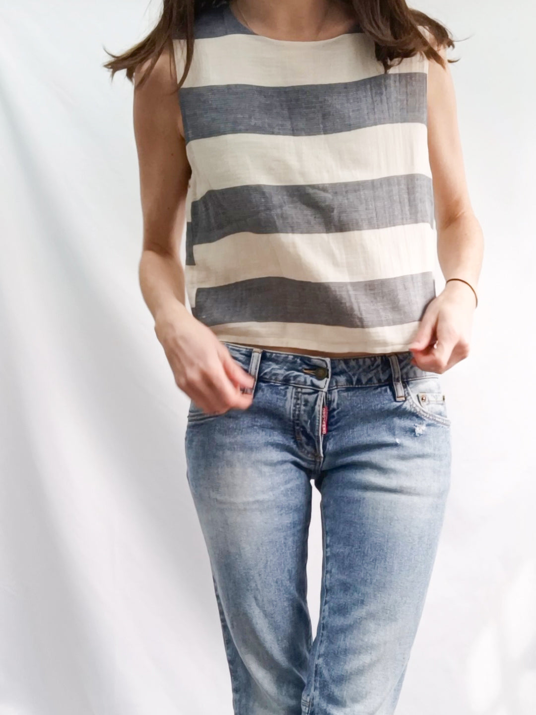 MANGO.Top rayas beige y gris T.s