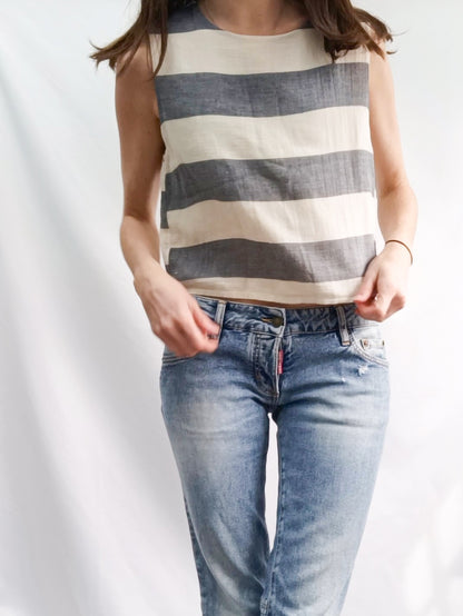 MANGO.Top rayas beige y gris T.s