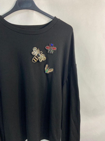 MANGO.Jersey/ Sudadera negra abalorios T.m