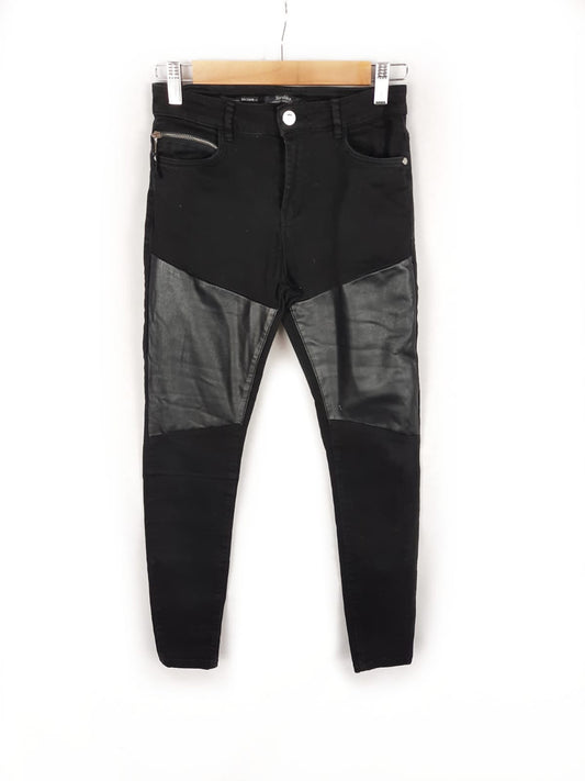 BERSHKA. Black double-textured trousers, size 36