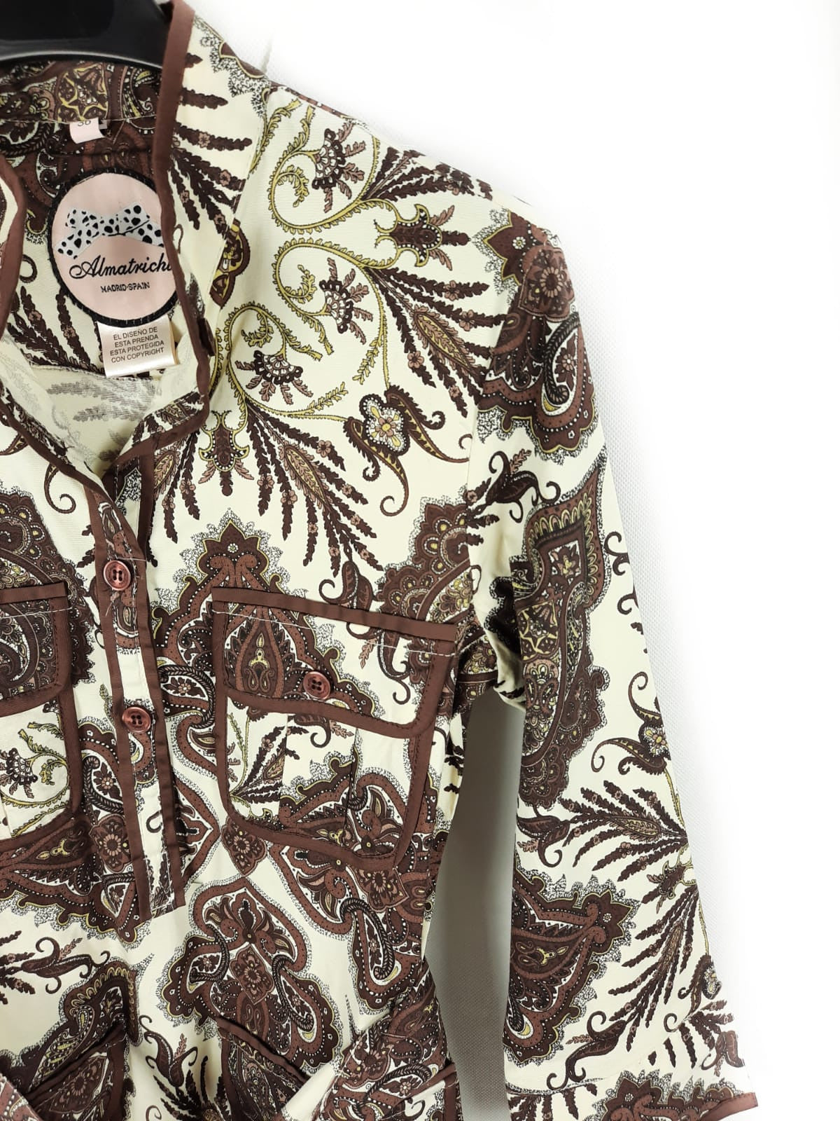 ALMATRICHI. Vestido beige flores marrones T.36
