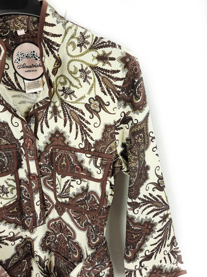 ALMATRICHI. Vestido beige flores marrones T.36