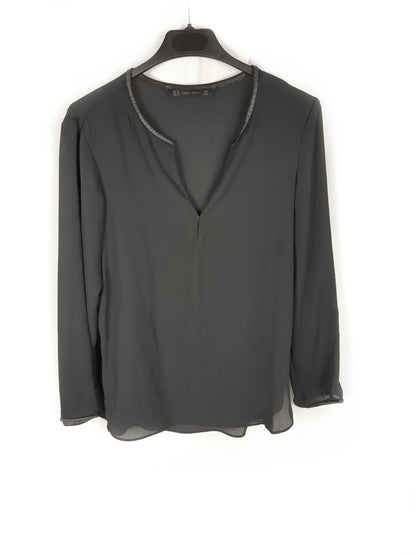 ZARA.Black V-neck blouse T.xs